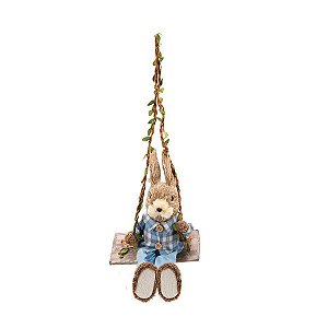Coelho de Páscoa Decorativo no Balanço Rústico - Azul - 1 unidade - Cromus