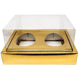 Caixa Ovo de Colher Duplo com Moldura - Meio Ovo de 100g a 150g - Ouro Texturizado - 23 x 19 x 10 cm - 5 un - Assk Rizzo