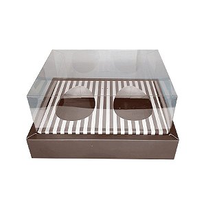 Caixa Ovo de Colher - Dois Meio Ovo de 150g - 19,3cm x 15,5cm x 9,8cm - Listrado Marrom - 5 unidades - Assk - Rizzo