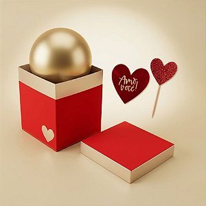Caixa "Pop Me" Romântico Vermelho e Dourado - 1 unidade - Cromus - Rizzo