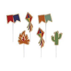 Pick Decorativo para Doces - Sortido Junina Kraft - 12 Unidades - Cromus - Rizzo