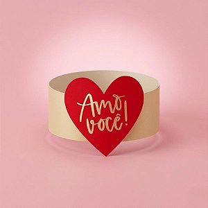 Porta Guardanapo "Amo Você" - Vermelho e Dourado - 6 unidades - Cromus - Rizzo