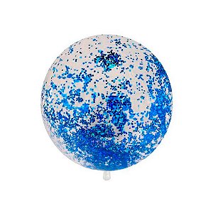 Balão Bubble Transparente com Confete Hexagonal - Azul - 18" 45cm - 01 Unidade - Partiufesta - Rizzo Balões