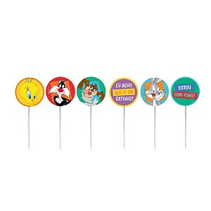 Pick Decorativo para Doces - Looney Tunes - 12 Unidades - Cromus - Rizzo