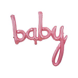 Balão Microfoil Escrita Baby Rosa 3D  - 1 unidade - 85cm (33'') - Balões São Roque - Rizzo