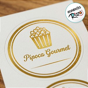 Adesivo - "Pipoca Gourmet" - Ref.2095 - Dourado - 50 unidades - Stickr - Rizzo Balões