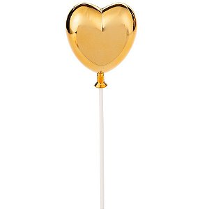 Topo De Bolo Coração Dourado - HA270 - 1 unidade - Silver Plastic - Rizzo