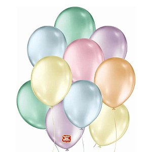 Balão de Festa Látex Perolado - 11 Pol. - Sortido - 25 unidades - Balões São Roque - Rizzo