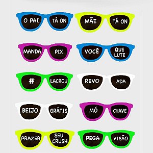 Óculos Temático  - New Wave Color Lente Com Frases - 10 unidades - Festachic - Rizzo