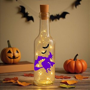 Garrafa de Vidro com Rolha Led - Bruxa - Halloween - 01 unidade - Rizzo