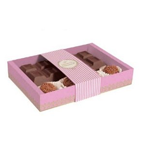 Caixa para Tablete de 300g e 4 docinhos - Listrada "Artesanal" - Rosa - 10 unidade - Cromus - Rizzo
