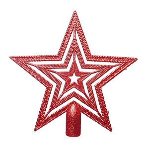 Enfeite de Árvore - " Estrela Vermelha com Glitter para Pendurar " - 1 Unidade - Cromus Natal - Rizzo Balões