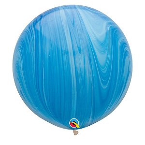 Balão Gigante Decorado 3ft (90 cm) - Blue Superagate (Arco-íris Azul SuperAgate) - 2 Un - Qualatex - Rizzo Balões