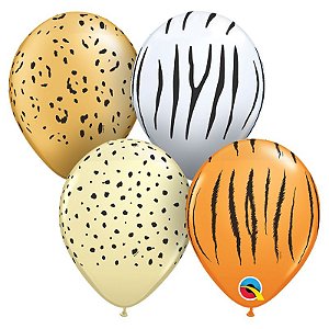Balão de Festa Látex Decorado - Safari Ast (Sortido Safári) - 5" - 100 Unidades - Qualatex - Rizzo Balões