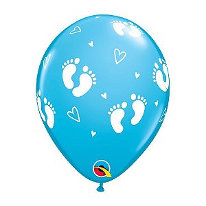 Balão de Festa Liso Decorado - Baby Footprints & Hearts (Pegadas de Bebê e Corações) - 11" - 50 Un - Qualatex - Rizzo Balões