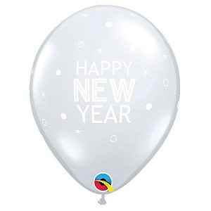 Balão de Festa Liso Decorado - New Year Sparkles & Dots - 11" - 50 Unidades - Qualatex - Rizzo Balões