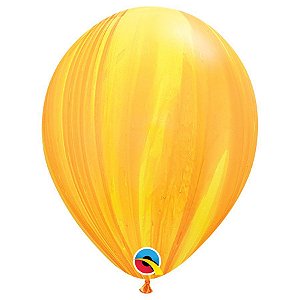 Balão de Festa Decorado - Yellow Orange Superagate (Arco-íris Amarelo e Laranja SuperAgate) - 11" - Qualatex - Rizzo Balões
