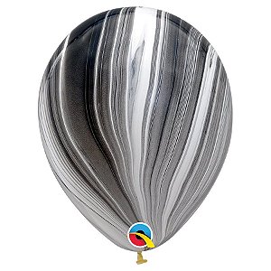 Balão de Festa Decorado - Black & White Superagate (Preto e Branco SuperAgate) - 11" - 25 Un - Qualatex - Rizzo Balões