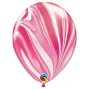 Balão de Festa Decorado - Red & White Superagate (Vermelho e Branco SuperAgate) - 11" - 25 Un - Qualatex - Rizzo Balões
