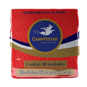 Guardanapo Crepado - 20 x 23 cm - Vermelho - 50 unidades - CampFestas - Rizzo