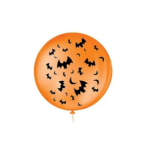 Balão 5'' Decorado Laranja c/ Morcegos Pretos - 15 unidades - Balões São Roque - Rizzo Balões