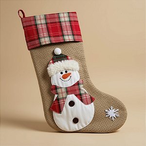 Meia de Natal para Pendurar em Juta - "Boneco de Neve" - Cromus Natal - 1 unidade - Rizzo