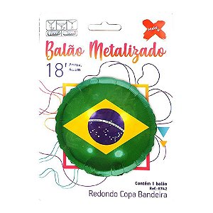 Balão Redondo Metalizado Micro Foil 18'' - Festa Brasil Bandeira - Ref. 8742 - 1 unidade - Rizzo