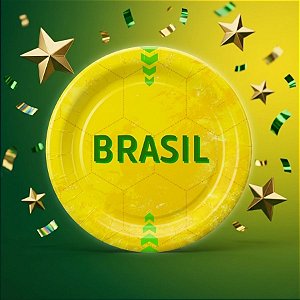 Prato Redondo Descartável - Festa Brasil - ø18 cm - 8 unidades - Cromus - Rizzo