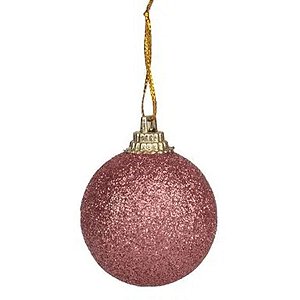 Bola de Árvore de Natal c/ Glitter - 4 cm - “Glitter Rose Gold” - Cromus Natal - 12 unidades
