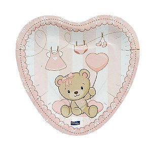 Prato Festa Ursinha Rosa 18 x 18 cm - 8 unidades - Festcolor - Rizzo Festas