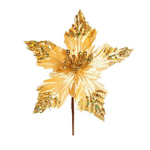 Galho Pick Poinsetia Ouro - Cabo Curto - 1 unidade - Cromus - Rizzo