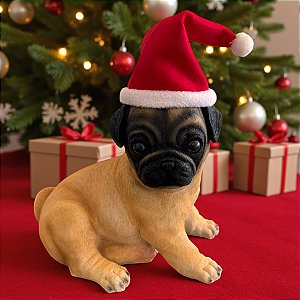 Cachorro Pug - Decoração de Natal - sem Movimento - Branco/Marrom - 1 unidade - Cromus - Rizzo