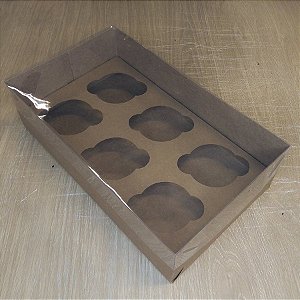 Caixa Transparente - 6 Cupcake - Kraft - 30 x 18 x 8 cm  - 5 unidades - Assk - Rizzo