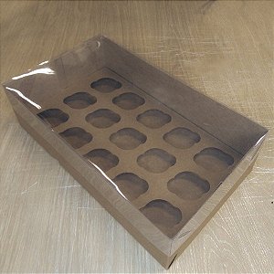 Caixa Transparente - 15 Cupcake Mini - Kraft - 30 x 18 x 8 cm  - 5 unidades - Assk - Rizzo
