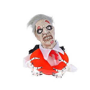 Petisqueira Decorativa de Halloween "Velho Zumbi" c/ Som e Movimento - 23x30cm - 1 unidade - Cromus - Rizzo