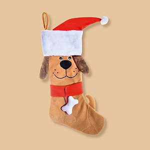 Bota Natalina de Cachorro - Marrom, Vermelho e Branco 54 cm - Cromus Natal - 1 unidade - Rizzo
