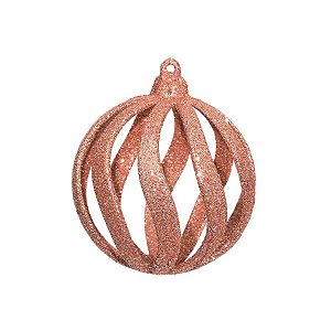 Bolas de Natal - Vazada com Glitter Rose Gold 8 cm - Cromus Natal - 6 unidades - Rizzo Balões