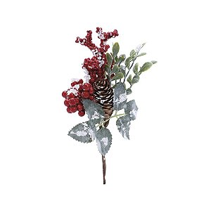 Pick Decorativo de Natal - Pinha e Frutas  - Vermelho  - Cromus Natal - 1 unidade - Rizzo