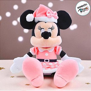 Pelúcia Minnie c/ Vestido de Bolinha e Gorro Rosa - 40 cm - Natal Disney - 1 unidade - Cromus - Rizzo