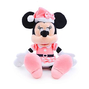Pelúcia Minnie c/ Vestido de Bolinha e Gorro Rosa - 40 cm - Natal Disney - 1 unidade - Cromus - Rizzo