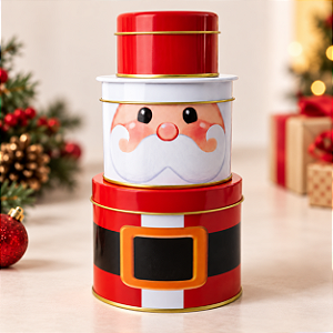 Lata de Metal de Natal Empilhável - Papai Noel - 3 Partes - 1 unidade - Rizzo Embalagens