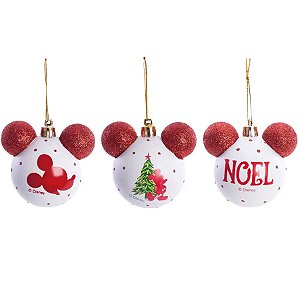 KIt Bolas de Natal Disney Mickey - Sortido - Vermelho e Branco - 10 cm  - 2 unidades - Cromus - Rizzo