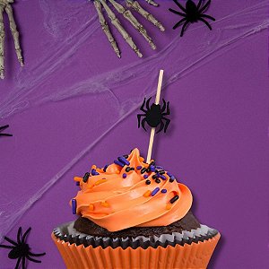 Pick Decorativo para Doces - Aranha Preta - 12 cm - Halloween - 12 unidades - Cromus - Rizzo