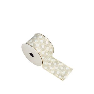 Fita Decorativa 6,3cm x 9,14m - Faixa Decorada Bege - 1 unidade - Rizzo Balões