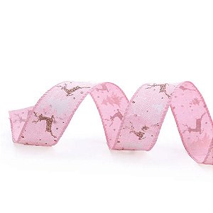 Fita de Juta Rena de Natal Rosa e Branco - 3,8cm x 914 - 1 unidade - Cromus - Rizzo