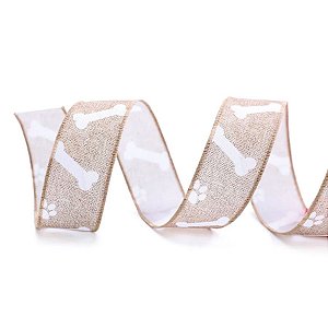 Fita Osso e Patinhas Bege e Branco - 3,8cm x 914cm  - 1 unidade - Cromus - Rizzo Balões