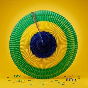 Enfeite Decorativo De Papel Seda Leque Copa - Verde,Amarelo e Azul -  88cm - Nº 03 - 01 unidade - Rizzo