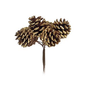 Pick Decorativo de Natal - Pinha Dourado e Marrom - 1 unidade - Cromus - Rizzo