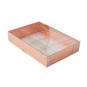 Caixa 12 Doces com Berço Tampa Transparente Nº 2 (15,5cm x 11,5cm x 3cm) Cobre 10 unidades Assk Rizzo Embalagens