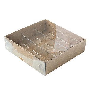 Caixa 9 Doces com Berço Tampa Transparente Nº 6 (11,5cm x 11,5cm x 3cm) Kraft 10 unidades Assk Rizzo Embalagens